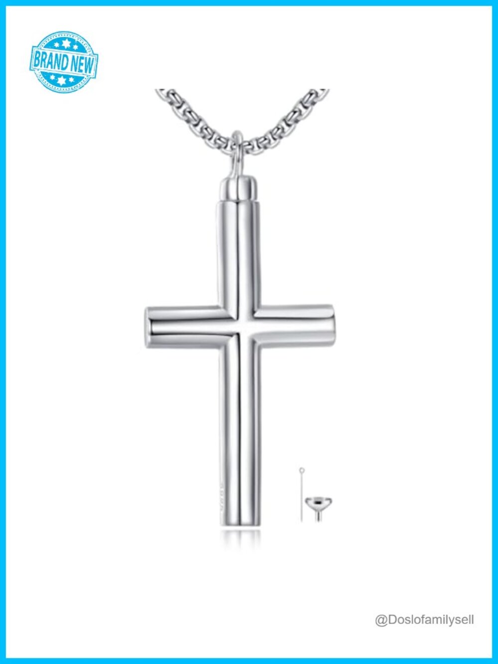 925 Sterling Silver Cross Urn Necklace Memorial Ash Pendant 22in Chain